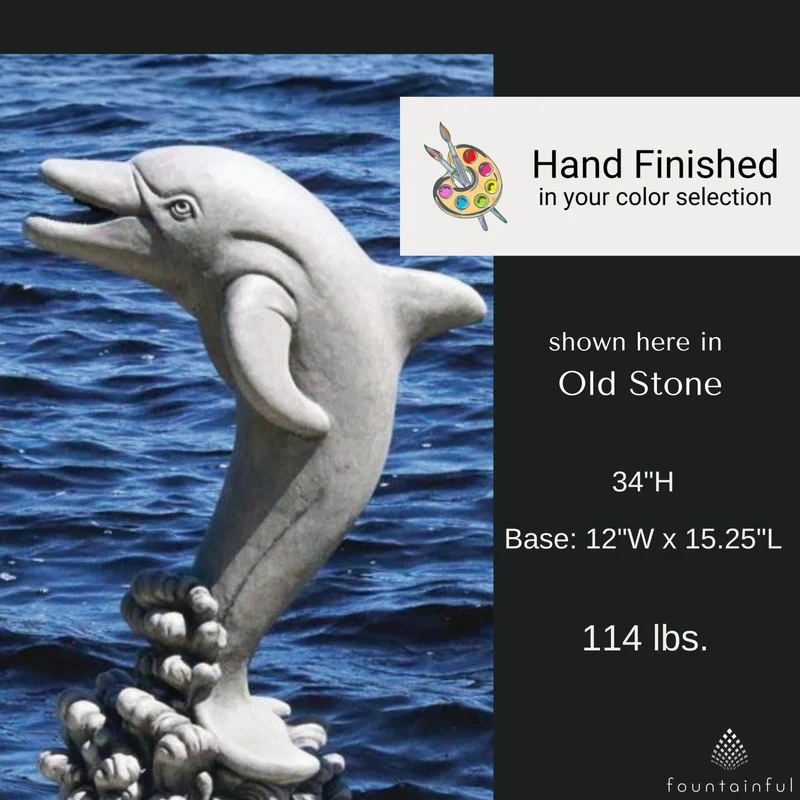 Sitting Dolphin Plumbed Concrete Statue - Massarellis #4090