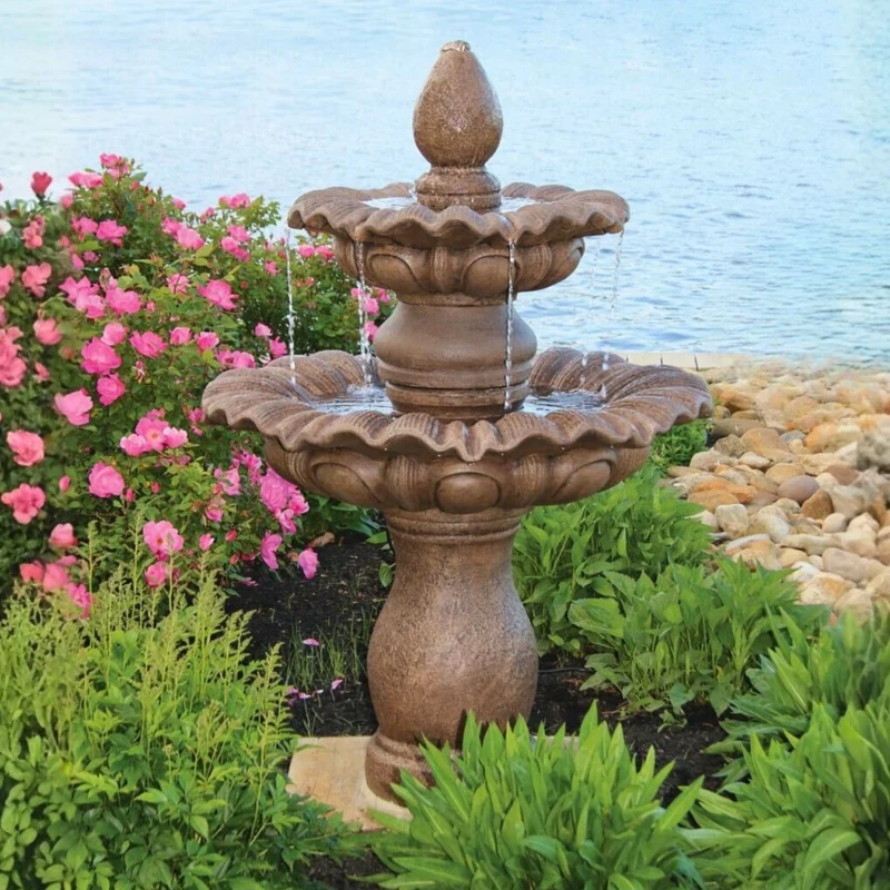 Scallop 2-Tier Concrete Fountain - Massarellis #3872