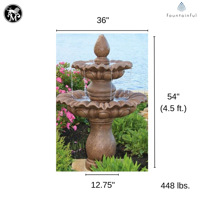 Scallop 2-Tier Concrete Fountain - Massarellis #3872