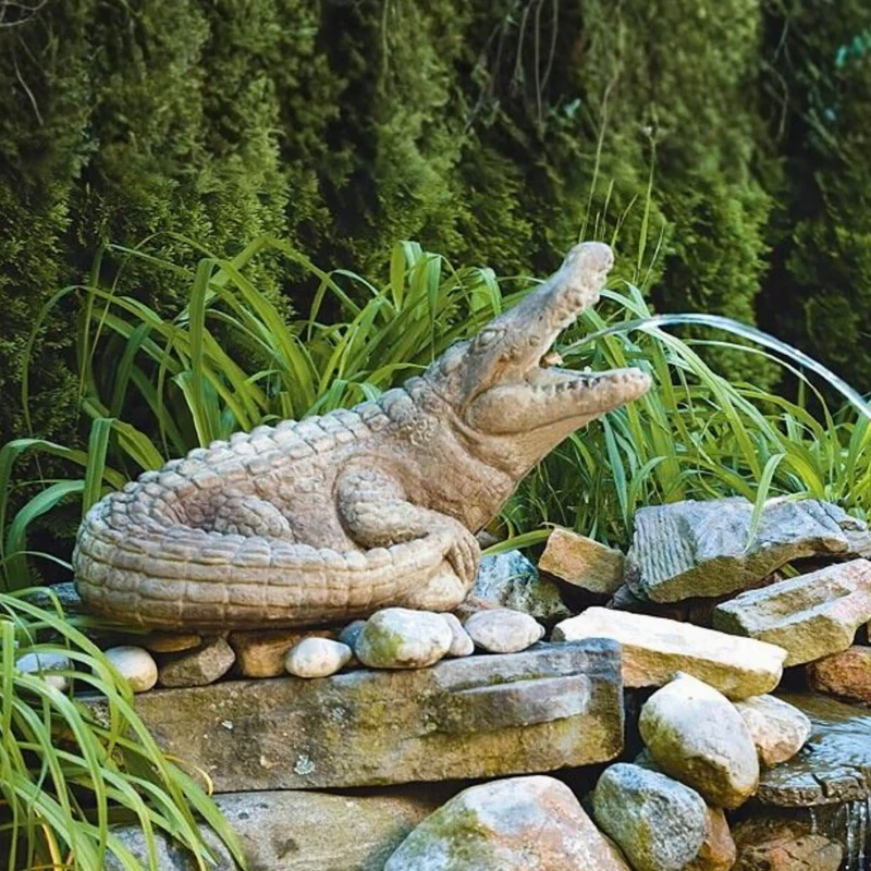 Alligator Plumbed Concrete Statue - Massarellis #9524