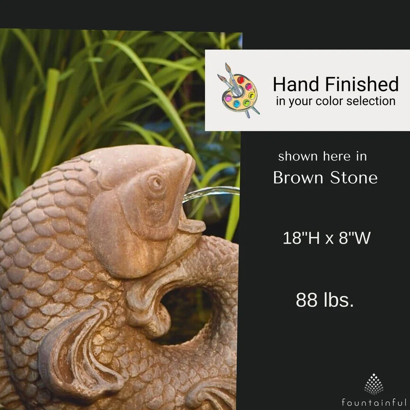 Curling Carp Large Plumbed Concrete Statue - Massarellis #9520