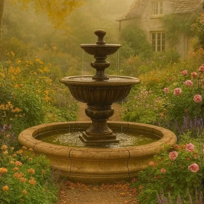 Formal Garden 2-Tier Concrete Pond Fountain - Fiore #2072