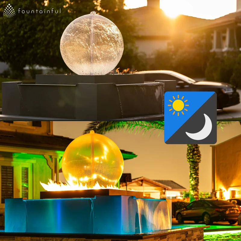 Atlas Crystal Sphere (30") Fire & Water Fountain - Outdoor Plus