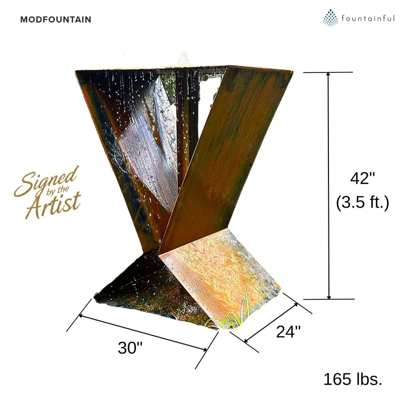 LX4 Modern Birdbath Fountain in Corten Steel