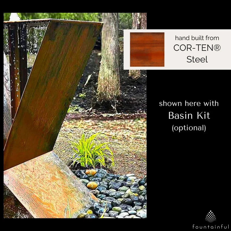 LX4 Modern Birdbath Fountain in Corten Steel