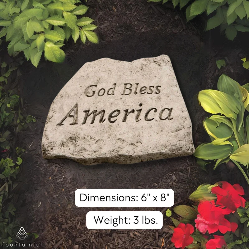 God Bless America Concrete Garden Greeting Stone - Massarellis #1957