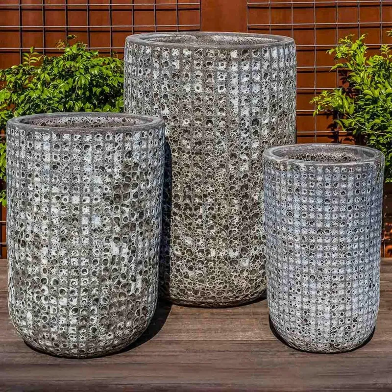 Escada Tall Set of 3 Glazed Terra Cotta Planters - Campania #6749
