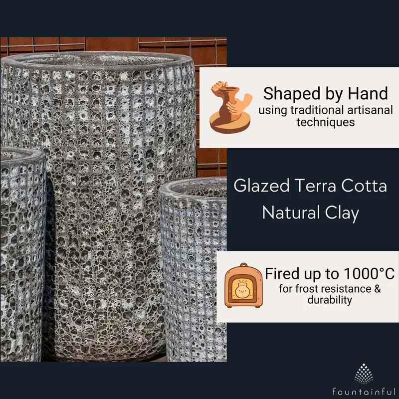 Escada Tall Set of 3 Glazed Terra Cotta Planters - Campania #6749