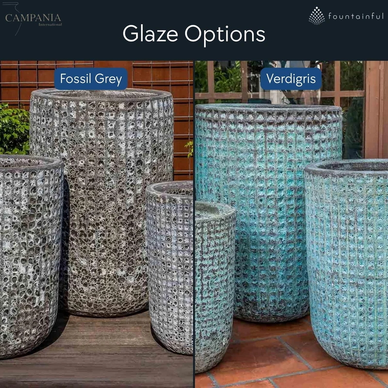Escada Tall Set of 3 Glazed Terra Cotta Planters - Campania #6749
