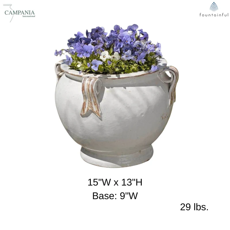Round Handle Glazed Terra Cotta Planter - Campania #8102