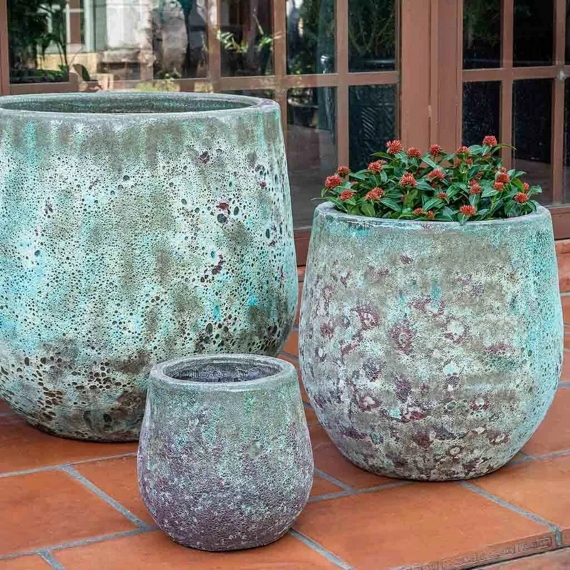 Baleares Set of 3 Glazed Terra Cotta Planters - Campania #6744