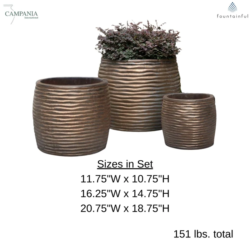 Montauk Tall Set of 3 Glazed Terra Cotta Planters - Campania #7004