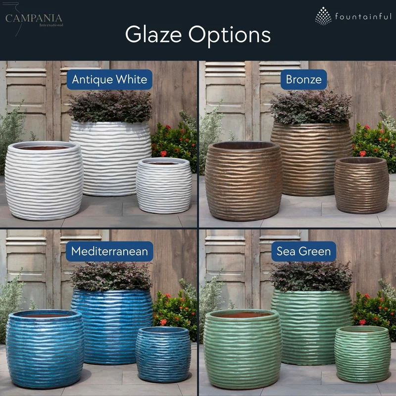 Montauk Tall Set of 3 Glazed Terra Cotta Planters - Campania #7004