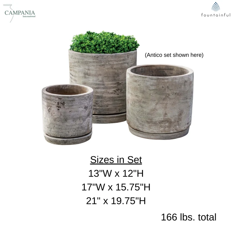 Sgraffito Low Set of 3 Terra Cotta Planters - Campania #6474