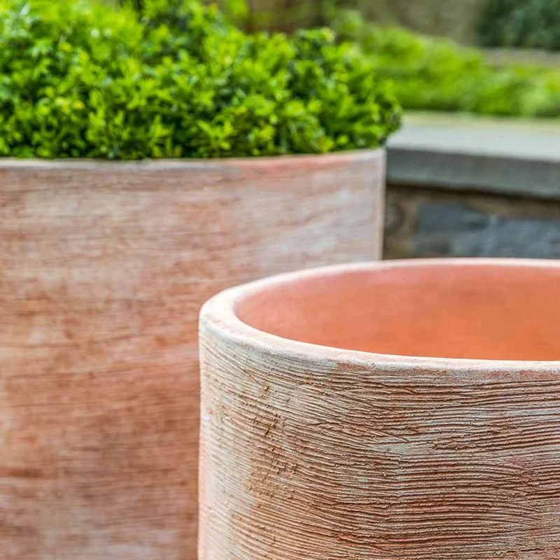 Sgraffito Low Set of 3 Terra Cotta Planters - Campania #6474