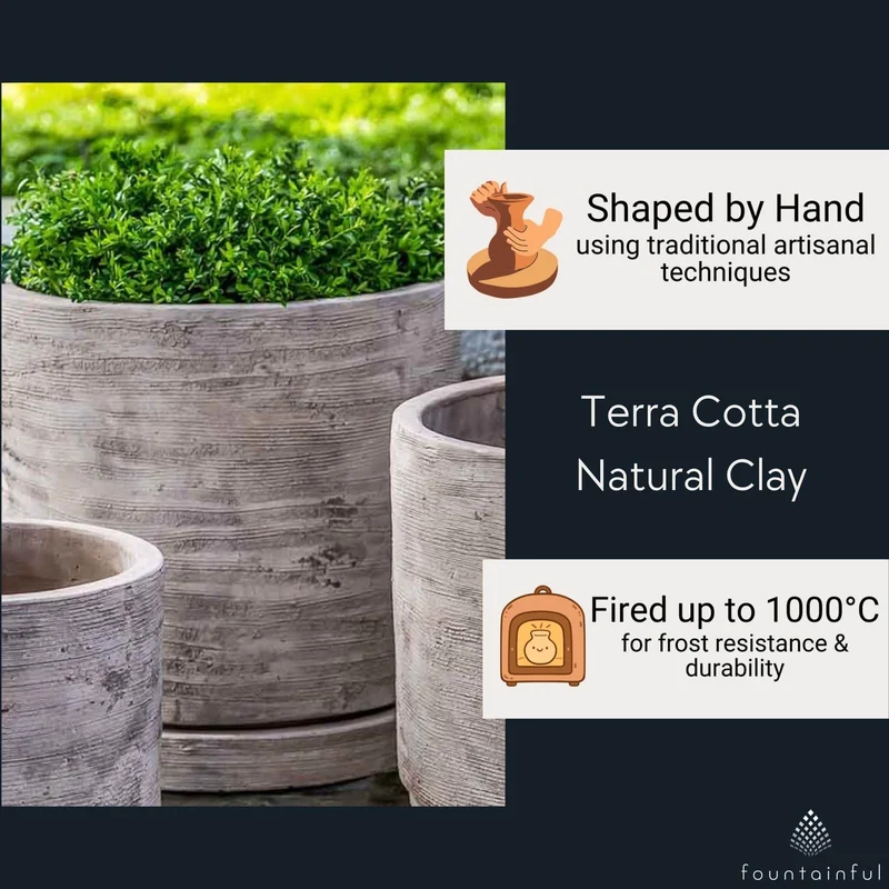 Sgraffito Low Set of 3 Antico Terra Cotta Planters - Campania #6474