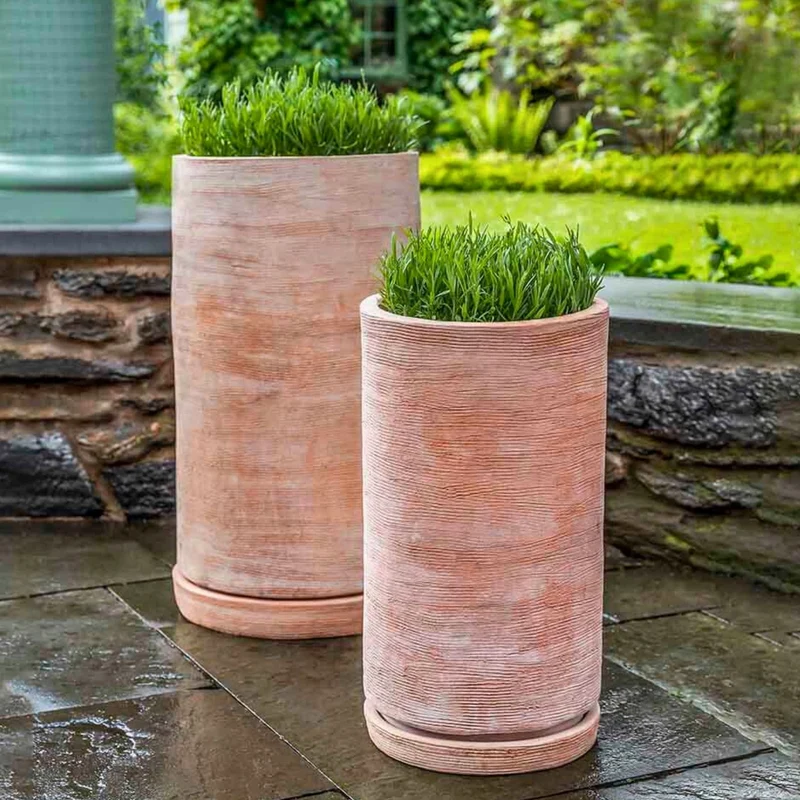 Sgraffito Tall Set of 2 Terra Cotta Planters - Campania #6473