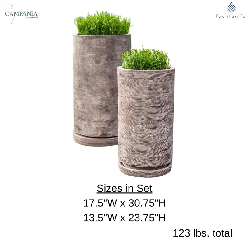 Sgraffito Tall Set of 2 Antico Terra Cotta Planters - Campania #6473