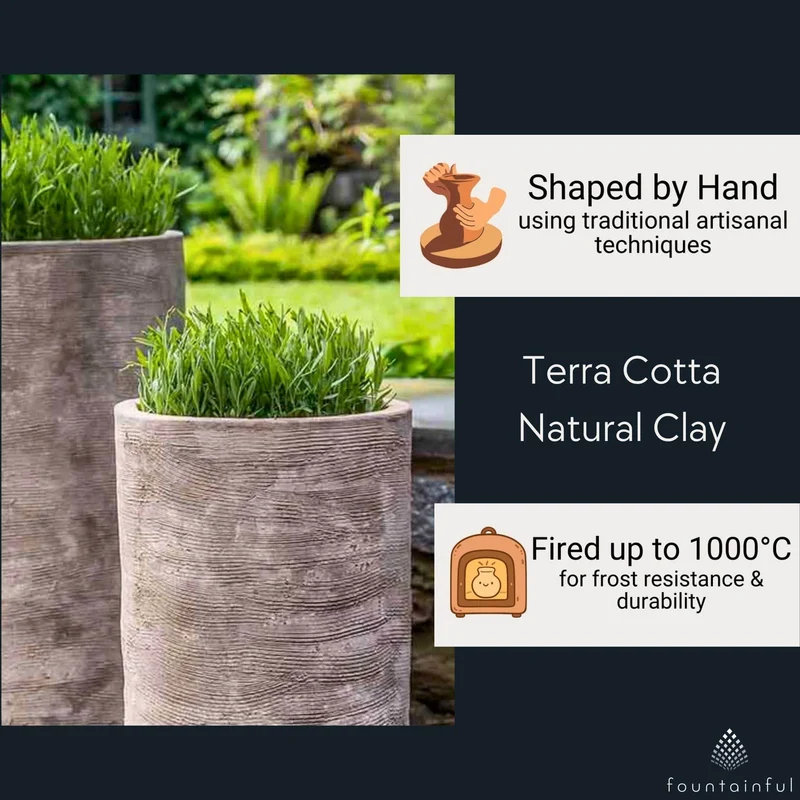 Sgraffito Tall Set of 2 Antico Terra Cotta Planters - Campania #6473