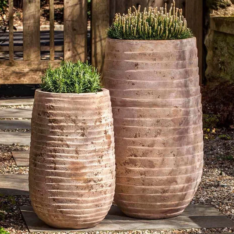 Ipanema Tall Set of 2 Antico Terra Cotta Planters - Campania #6811