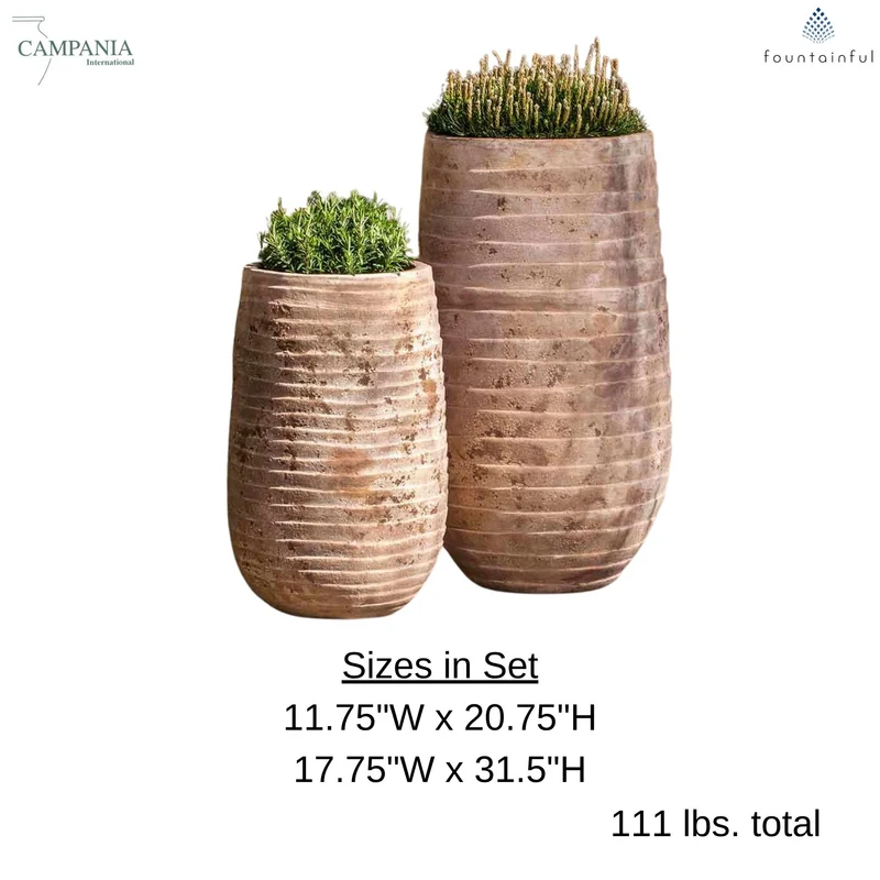 Ipanema Tall Set of 2 Antico Terra Cotta Planters - Campania #6811