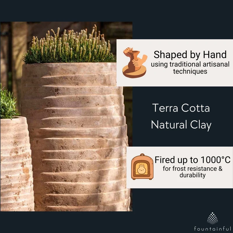 Ipanema Tall Set of 2 Antico Terra Cotta Planters - Campania #6811