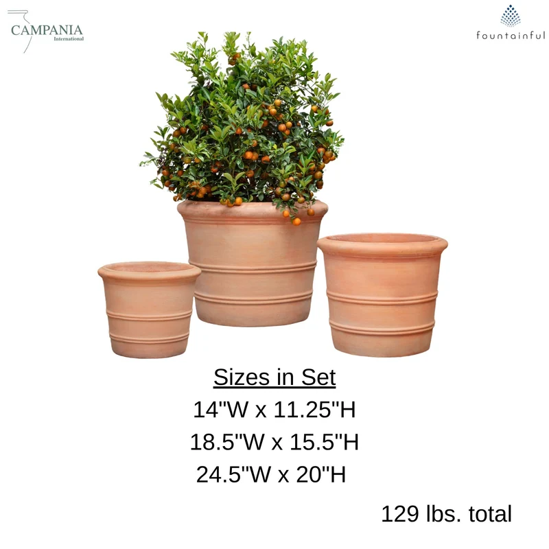 Classic Orangerie Set of 3 Terra Cotta Planters - Campania #8360