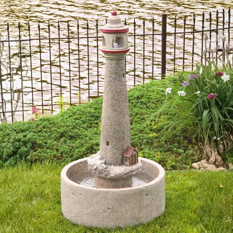Lighthouse Concrete Fountain w/Lights - Massarellis #3630