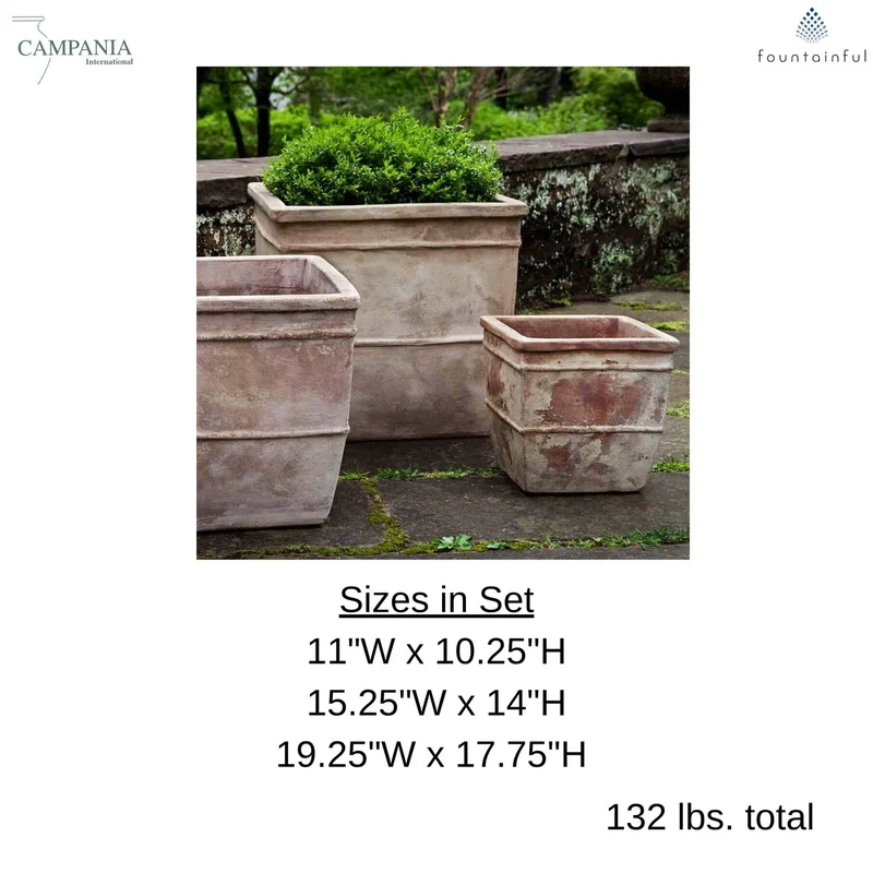 Antico Square Set of 3 Terra Cotta Planters - Campania #6039