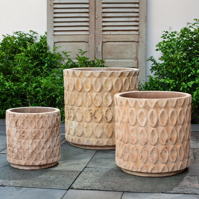 Oriel Tall Set of 3 Antico Terra Cotta Planters - Campania #6513