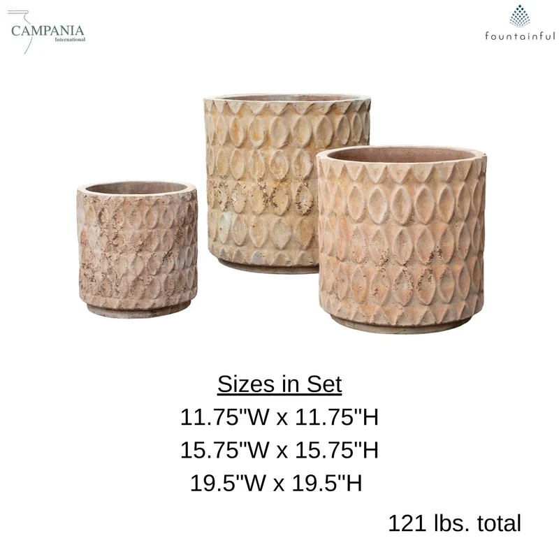 Oriel Tall Set of 3 Antico Terra Cotta Planters - Campania #6513