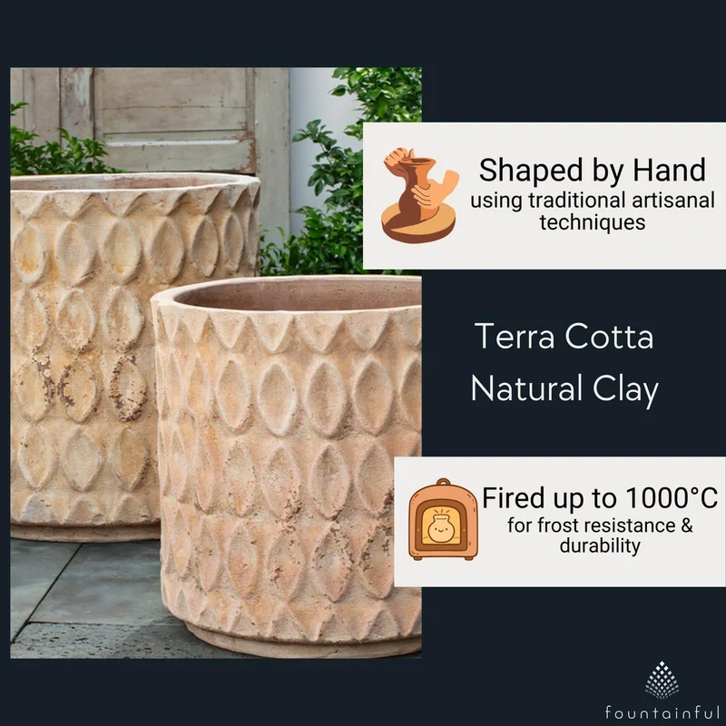 Oriel Tall Set of 3 Antico Terra Cotta Planters - Campania #6513
