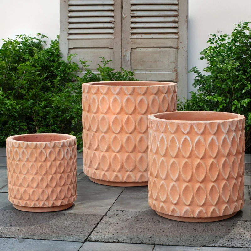 Oriel Tall Set of 3 Terra Cotta Planters - Campania #6513