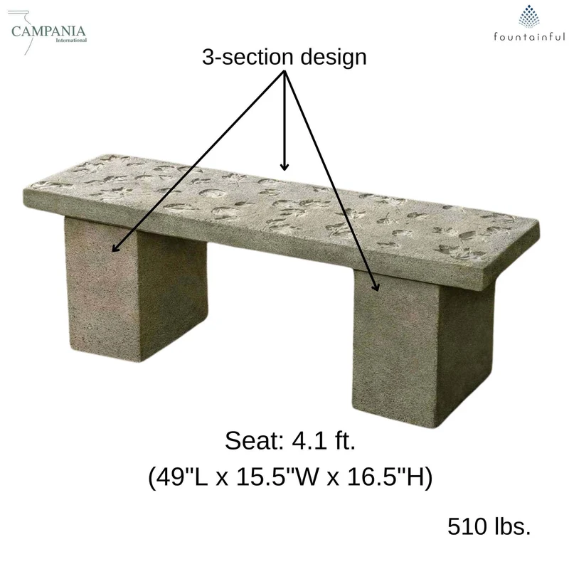 Woodland Leaves Concrete Garden Bench - Campania #BE153