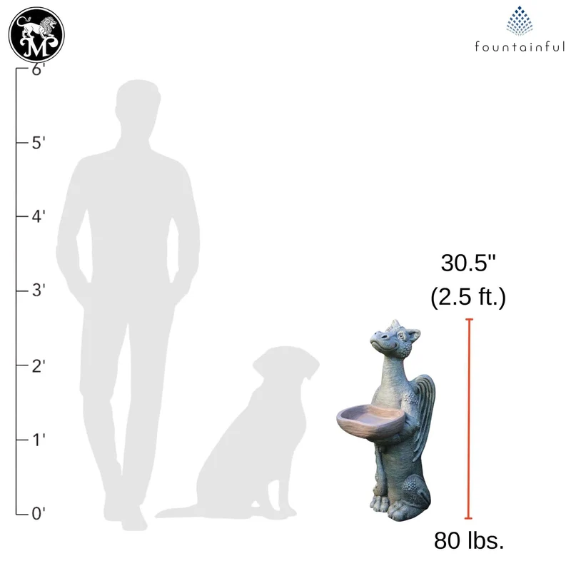 Grinsey Dragon Concrete Bird Bath/Feeder - Massarellis #9776