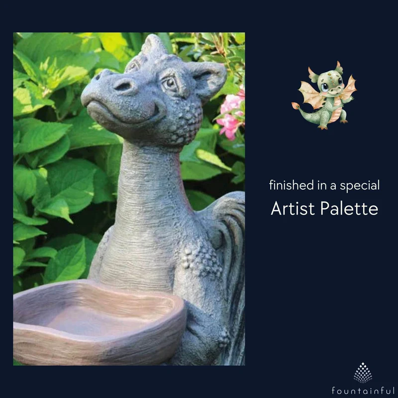 Grinsey Dragon Concrete Bird Bath/Feeder - Massarellis #9776