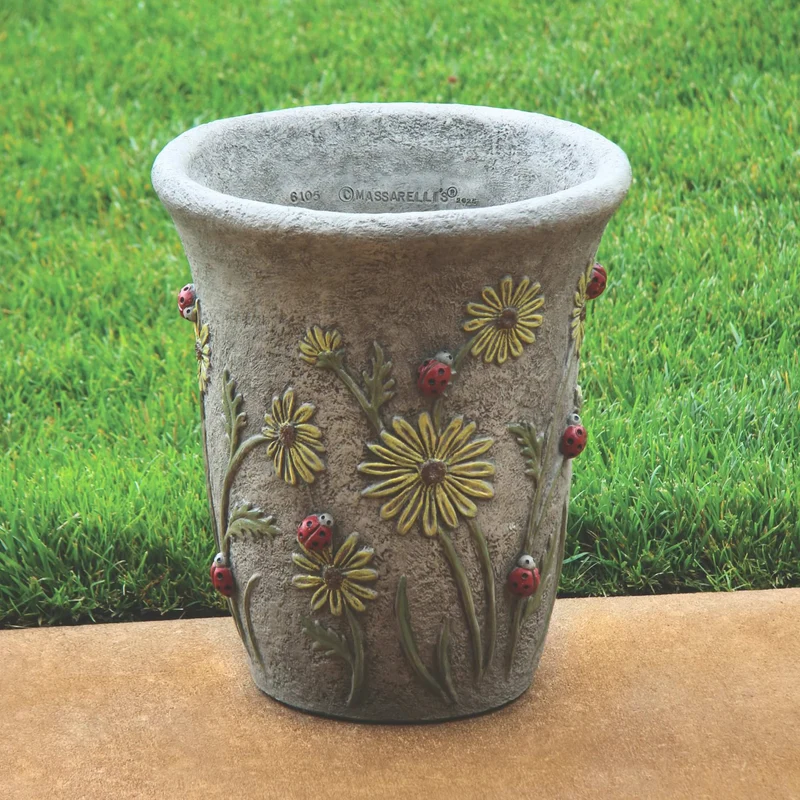 Ladybug & Flowers Concrete Planter - Massarellis #6106