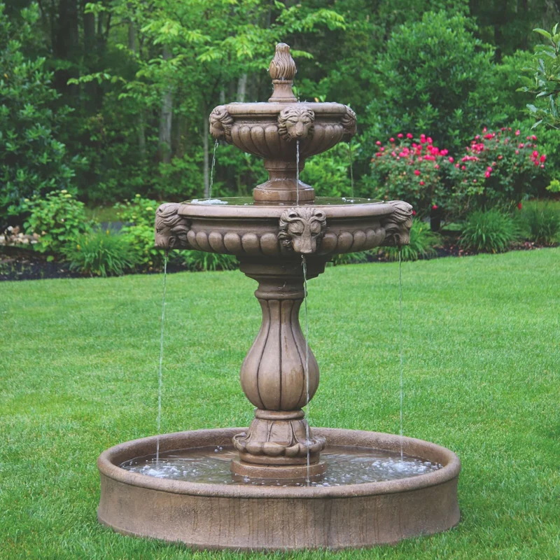 Classic Lion Head Concrete Pool Fountain - Massarellis #3552