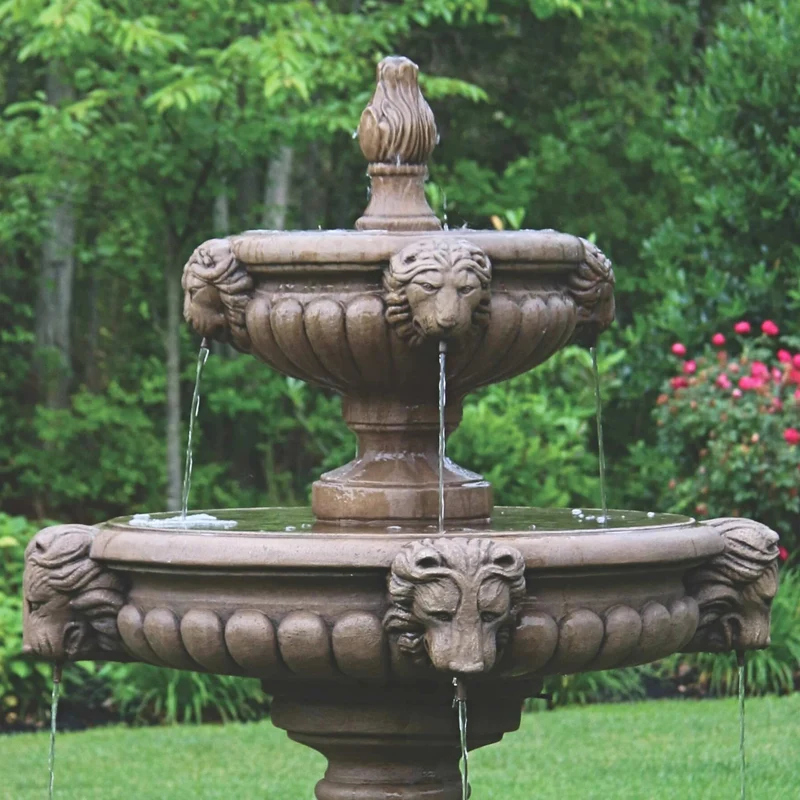 Classic Lion Head Concrete Pool Fountain - Massarellis #3552