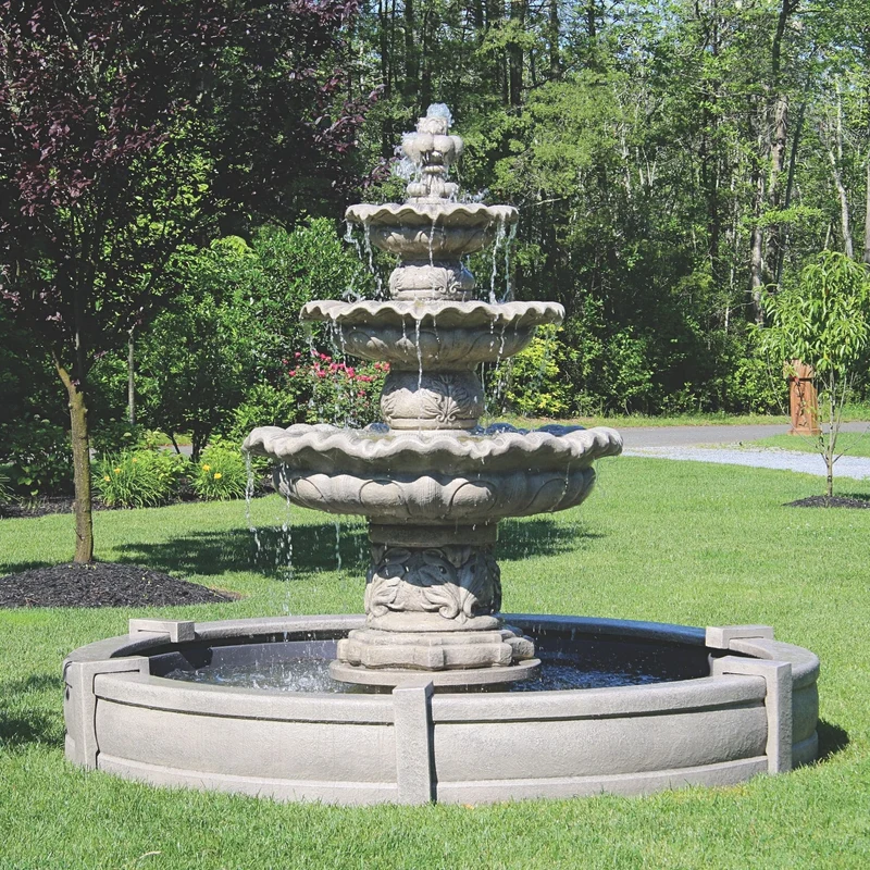 Scallop 3-Tier Concrete Fountain w/Pool - Massarellis #3886