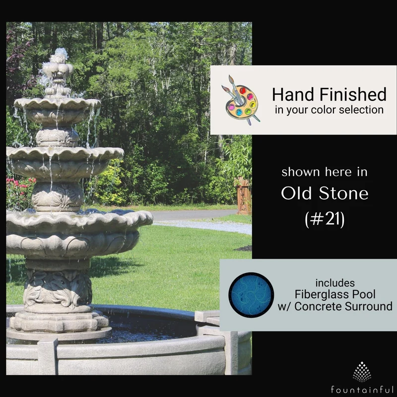 Scallop 3-Tier Concrete Fountain w/Pool - Massarellis #3886