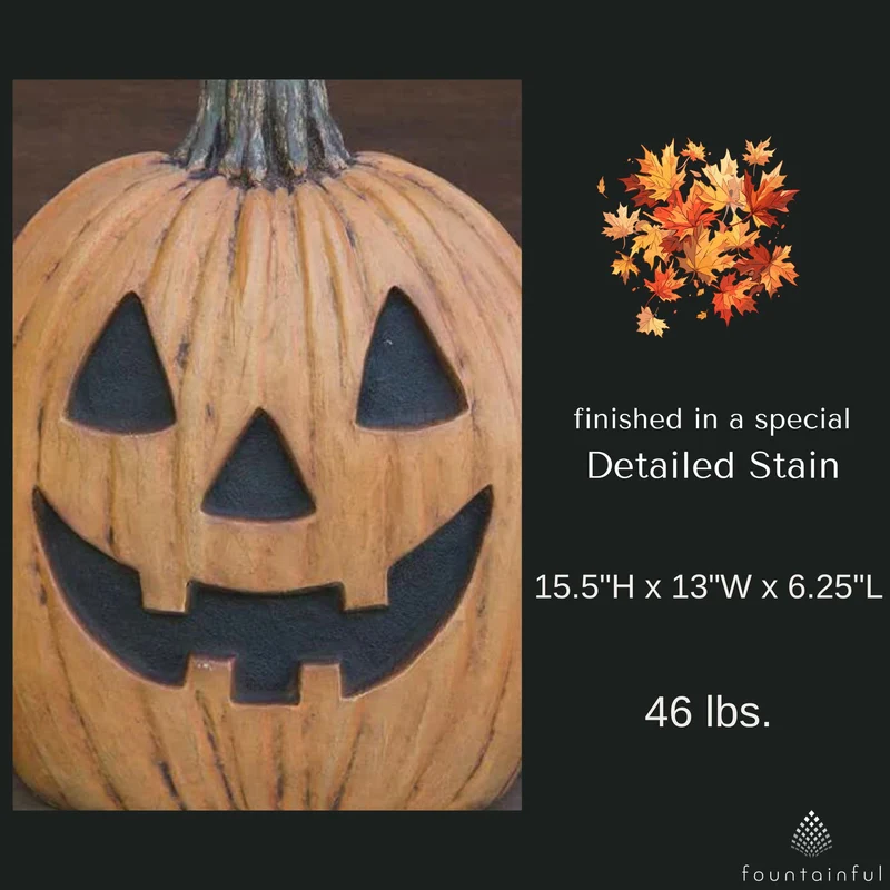 Tall Carved Pumpkin Concrete Garden Statue - Massarellis #4228