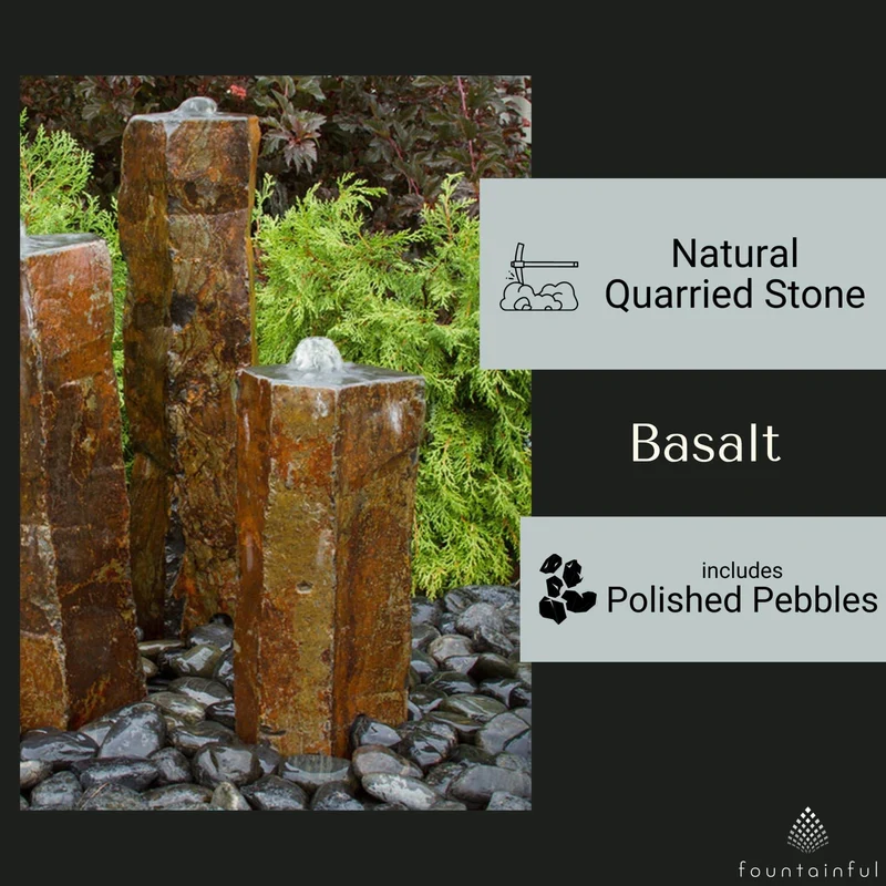 Triple Polished Top Basalt Fountain - Complete Kit- Blue Thumb