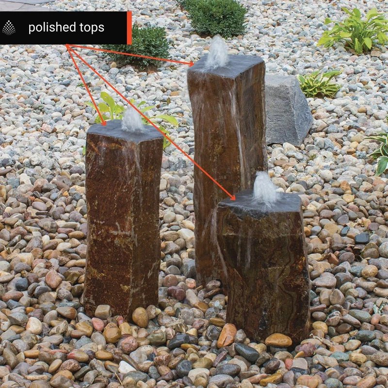 Triple Polished Top Basalt Fountain - Complete Kit- Blue Thumb