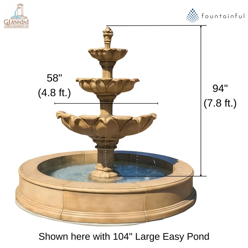 Acquarossa 3-Tier Pond Concrete Fountain - Giannini #1201P