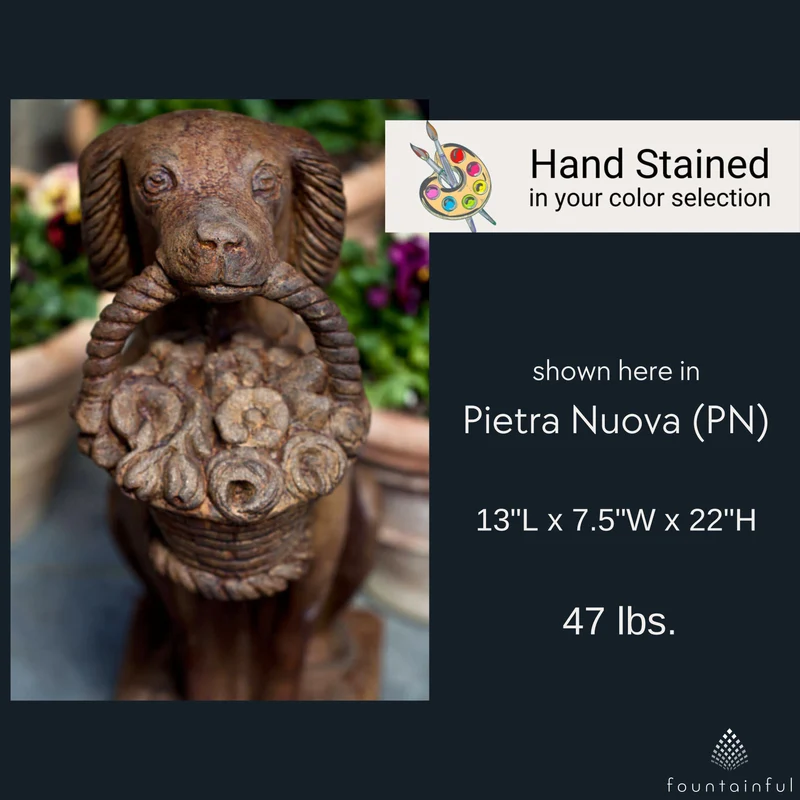 Vintage Dog with Basket Concrete Garden Statue - Campania #A060