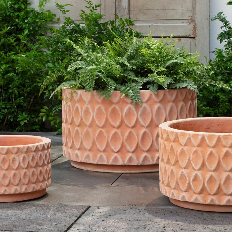 Oriel Low Set of 3 Terra Cotta Planters - Campania #6514