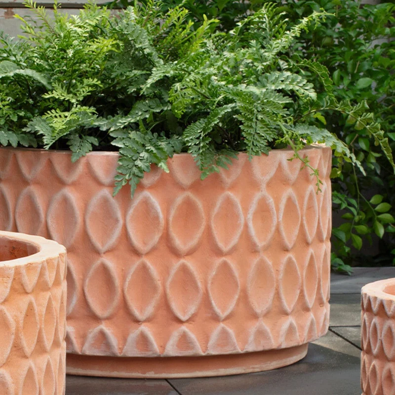 Oriel Low Set of 3 Terra Cotta Planters - Campania #6514