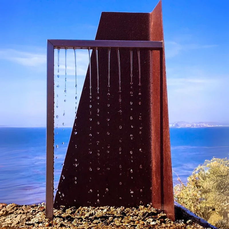 Trapezoid-D Modern Steel Rain Curtain Fountain