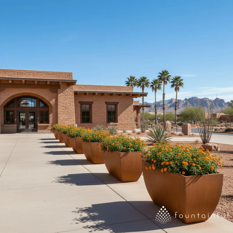 Tuscon Rectangular Corten Steel Planter - The Outdoor Plus